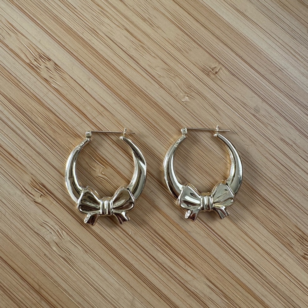 14K Yellow Gold Hoops with Bow Design